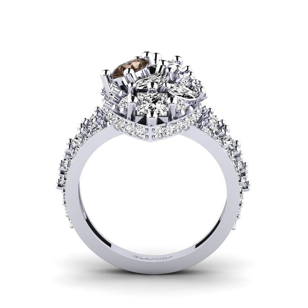 White Silver Smoky Quartz Ring Naica