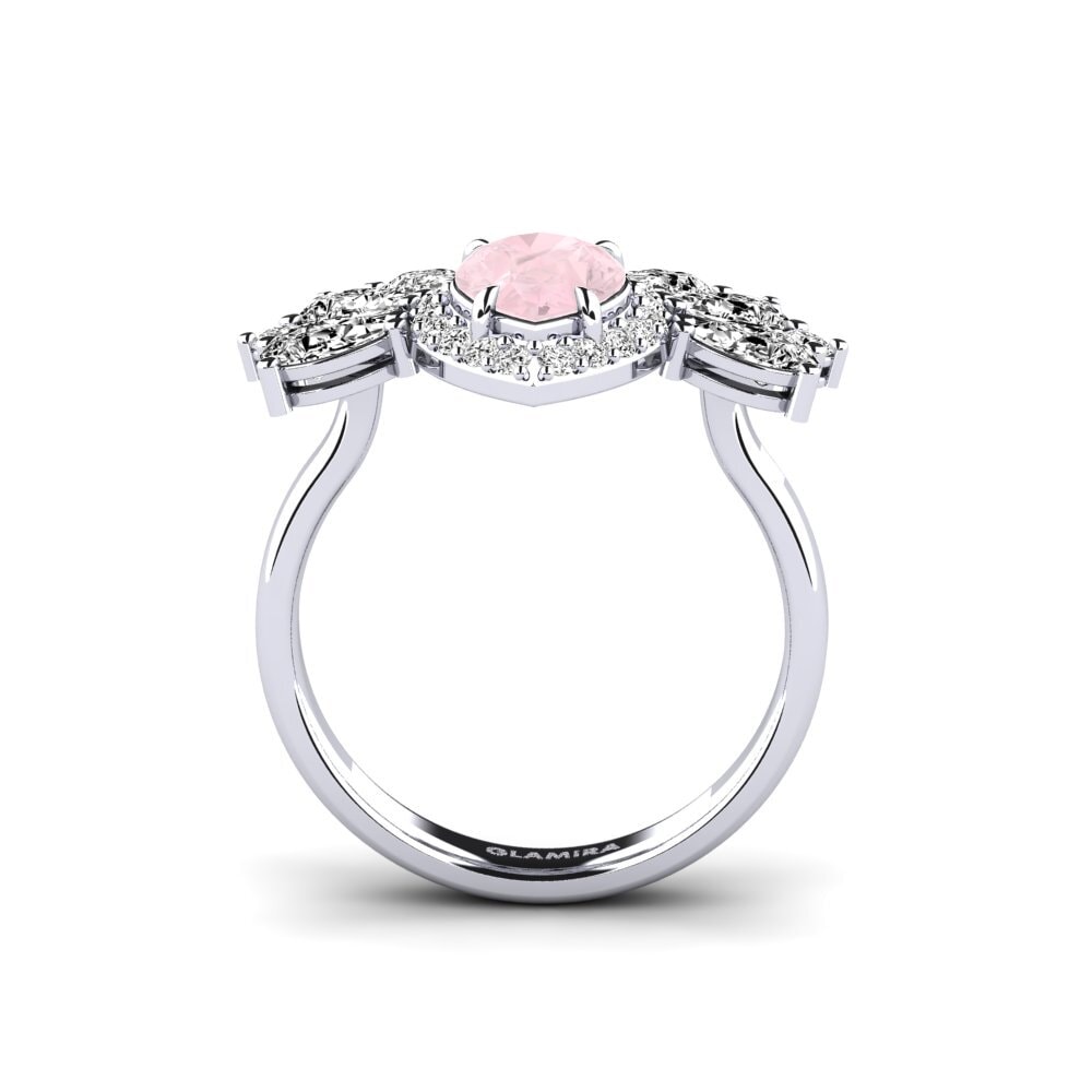 White Silver Rose Quartz Ring Reluzente