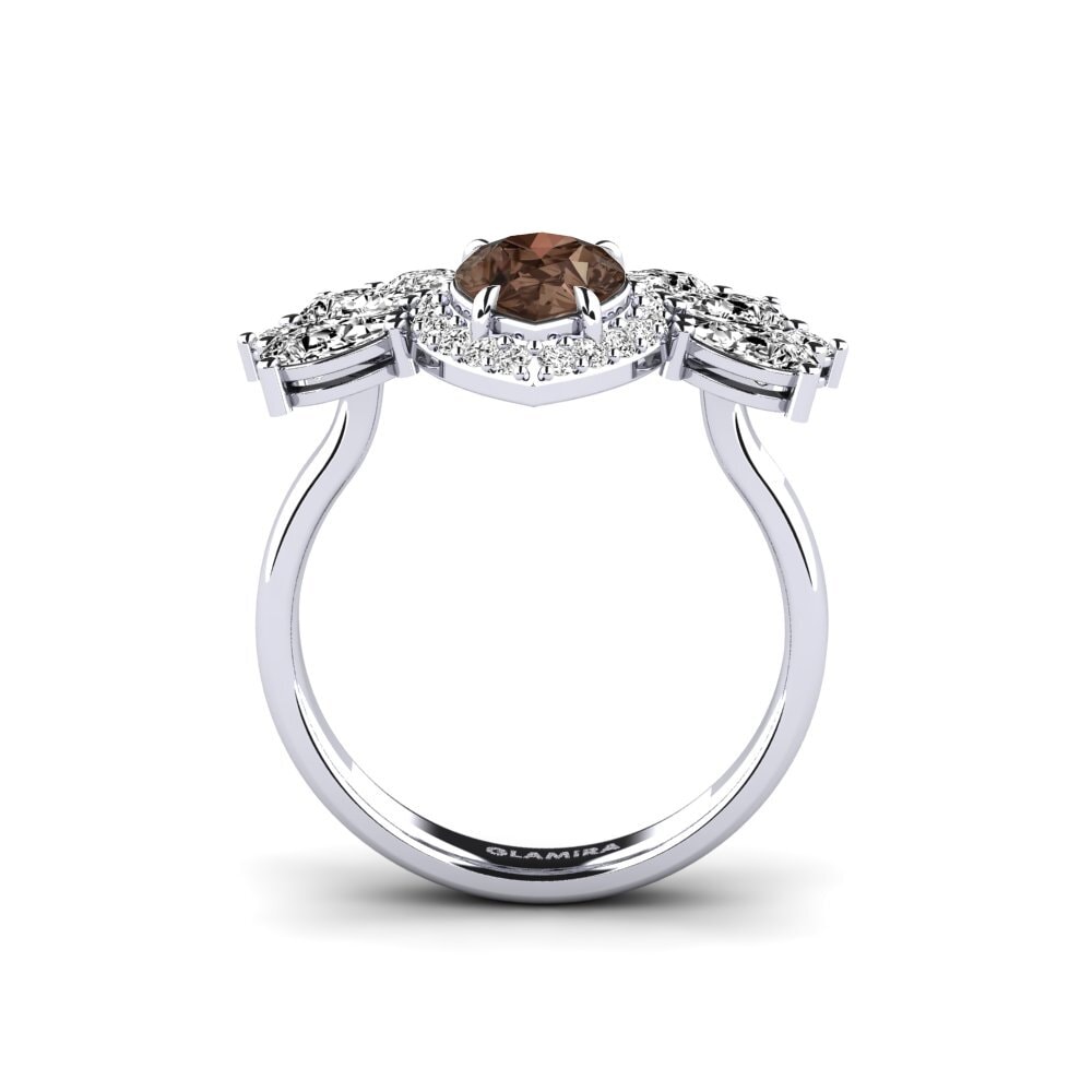 White Silver Smoky Quartz Ring Reluzente