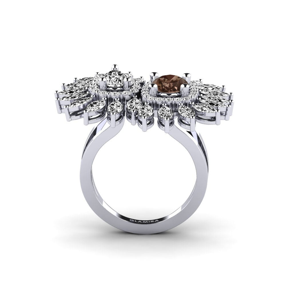 White Silver Smoky Quartz Ring Rivoni
