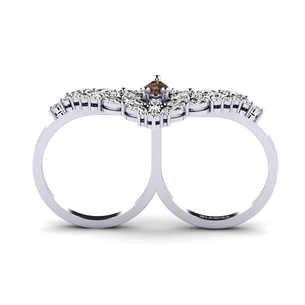 White Silver Smoky Quartz Ring Scintilla