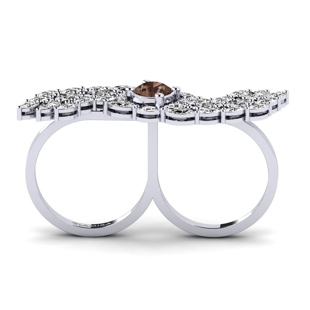White Silver Smoky Quartz Ring Spuma