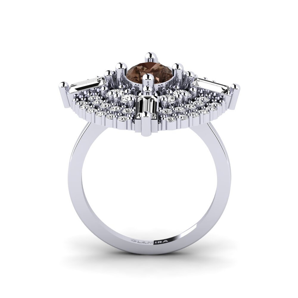 White Silver Smoky Quartz Ring Tulie