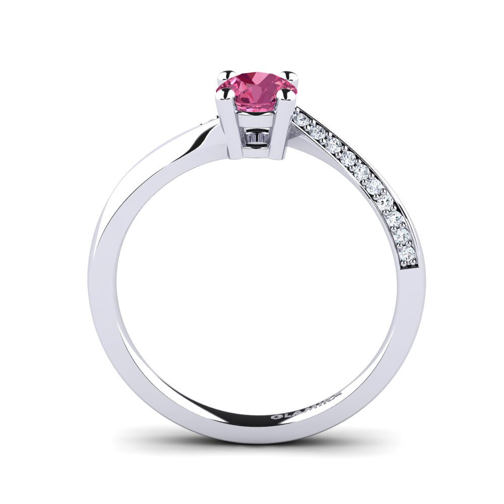 White Silver Pink Tourmaline Engagement Ring Abella