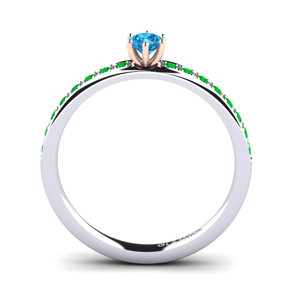 14ct White / Rose Gold Blue Topaz Engagement Ring Ageall 0.16 crt