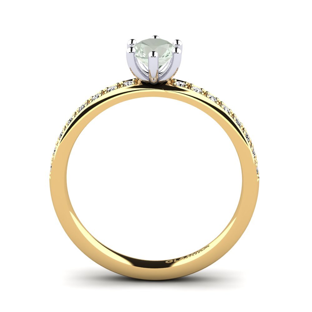 14k Oro Amarillo & Blanco Amatista verde Anillo de compromiso Ageall 0.5 crt