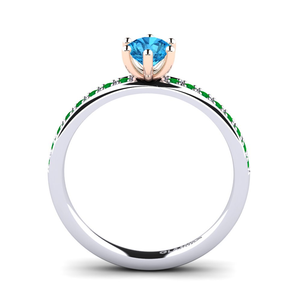 14ct White / Rose Gold Blue Topaz Engagement Ring Ageall 0.5 crt