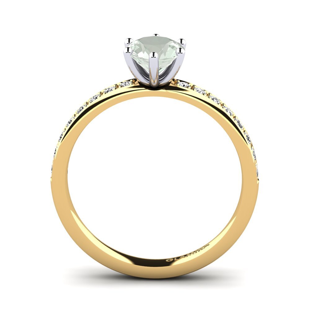 14k Oro Amarillo & Blanco Amatista verde Anillo de compromiso Ageall 0.8 crt