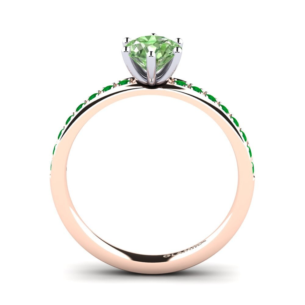 14ct Rose / White Gold Green Diamond Engagement Ring Ageall 0.8 crt