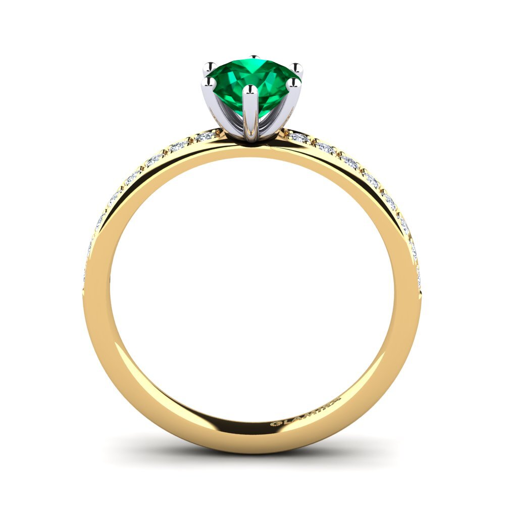 14k Oro Amarillo & Blanco Esmeralda (creada en laboratorio) Anillo de compromiso Ageall 0.8 crt