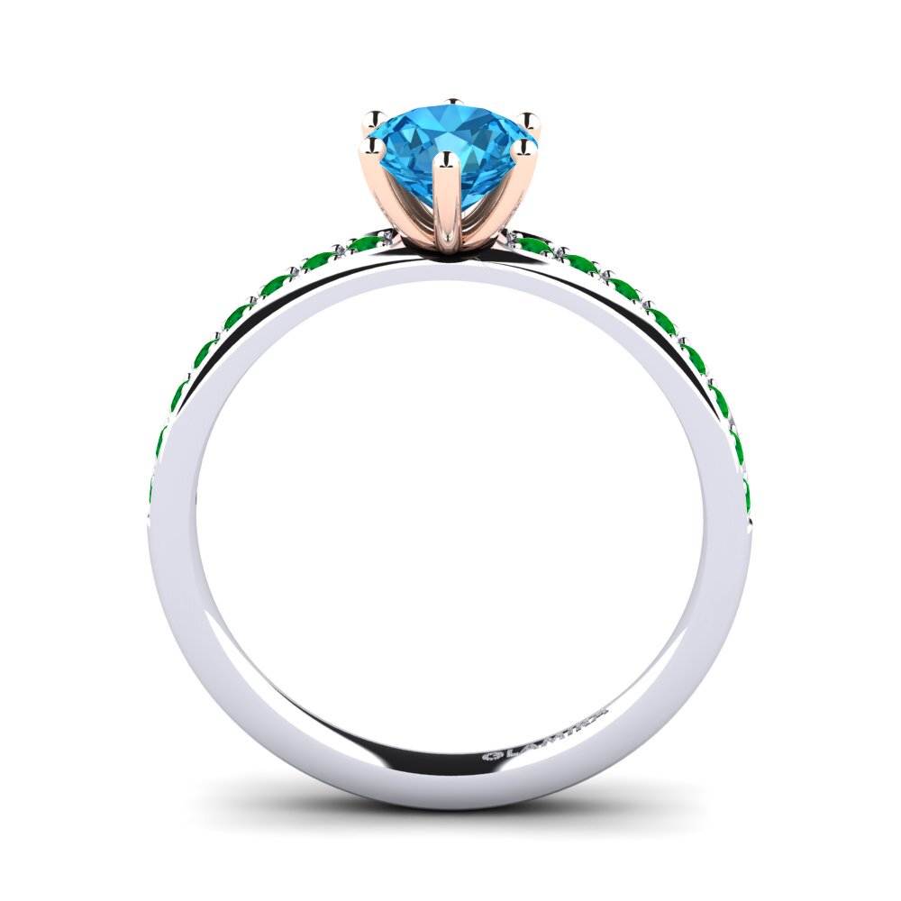 14ct White / Rose Gold Blue Topaz Engagement Ring Ageall 0.8 crt