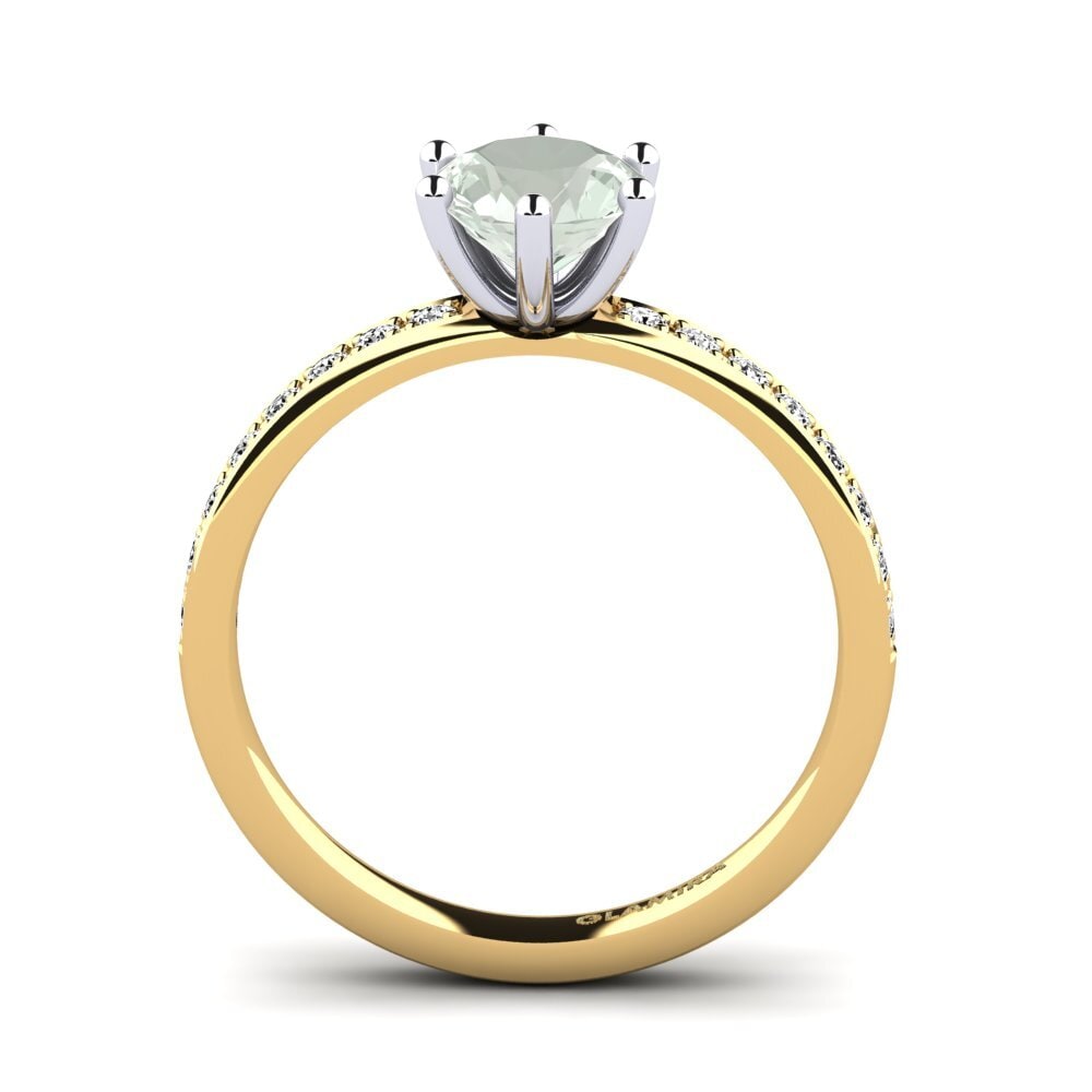 14k Oro Amarillo & Blanco Amatista verde Anillo de compromiso Ageall 1.0 crt