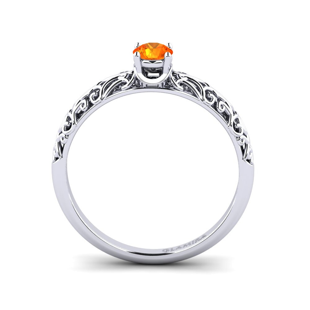 White Silver Orange Sapphire Engagement Ring Alfreda