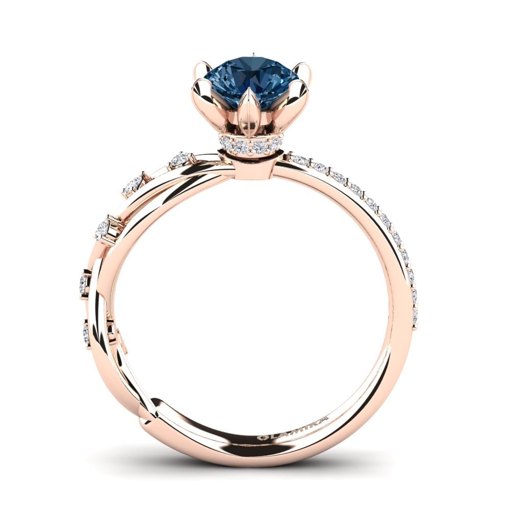 14k Oro Rosa Diamante Azul Anillo de compromiso Arla - Round