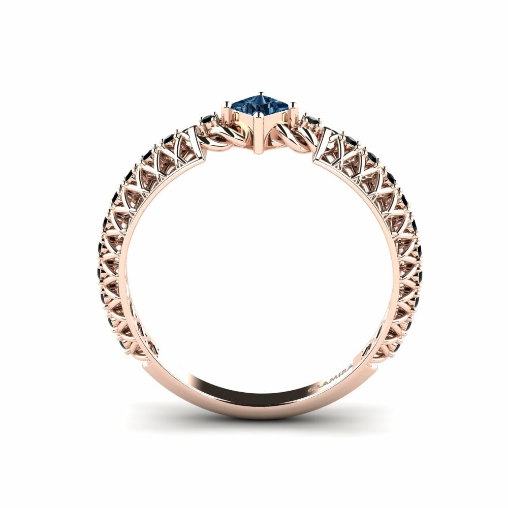 14k Oro Rosa Princesa Diamante Azul Anillo de compromiso Aseli