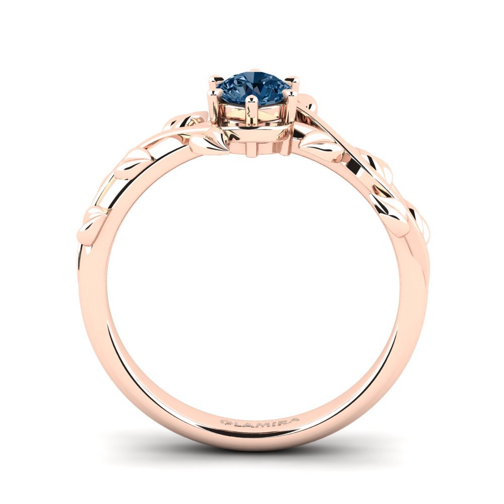 14k Oro Rosa Diamante Azul Anillo de compromiso Bagu