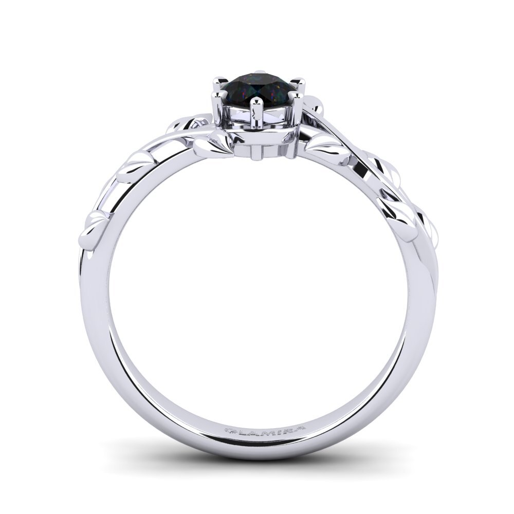 14k White Gold Black Opal Engagement Ring Bagu