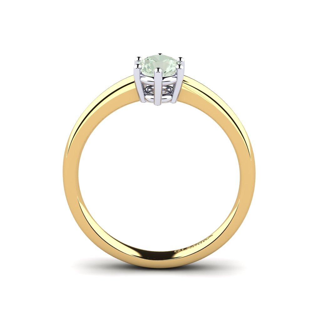 14k Oro Amarillo & Blanco Amatista verde Anillo de compromiso Belva