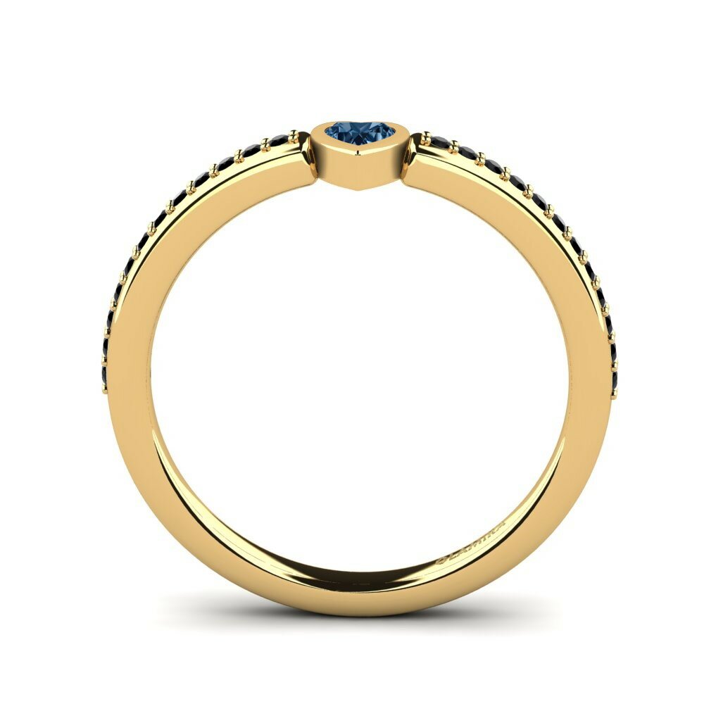 14K Geel Goud Hart Blauwe Diamant Dames Ring Bourget