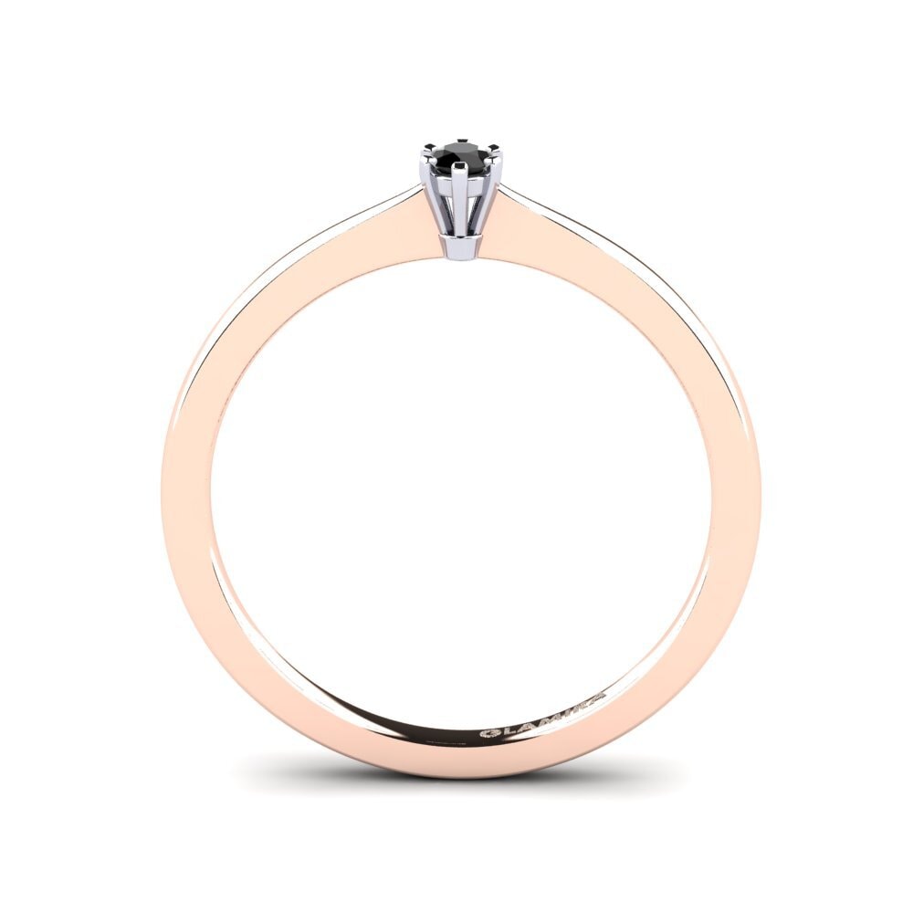 14ct Rose & White Gold Black Onyx Women's Ring Bridal Rise 0.05 crt