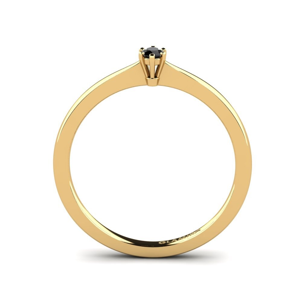 14ct Yellow Gold Black Onyx Women's Ring Bridal Rise 0.05 crt
