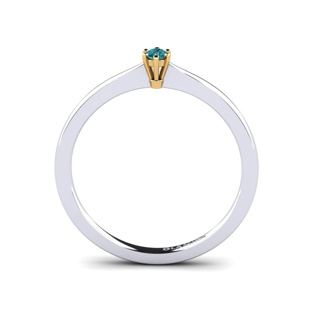 18ct White & Yellow Gold Blue Diamond Women's Ring Bridal Rise 0.05 crt