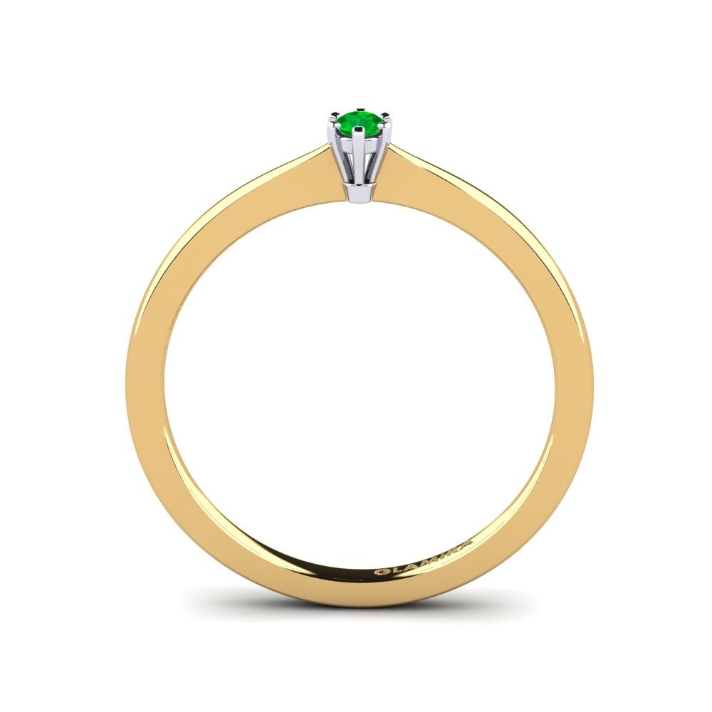 14ct Yellow & White Gold Emerald Women's Ring Bridal Rise 0.05 crt