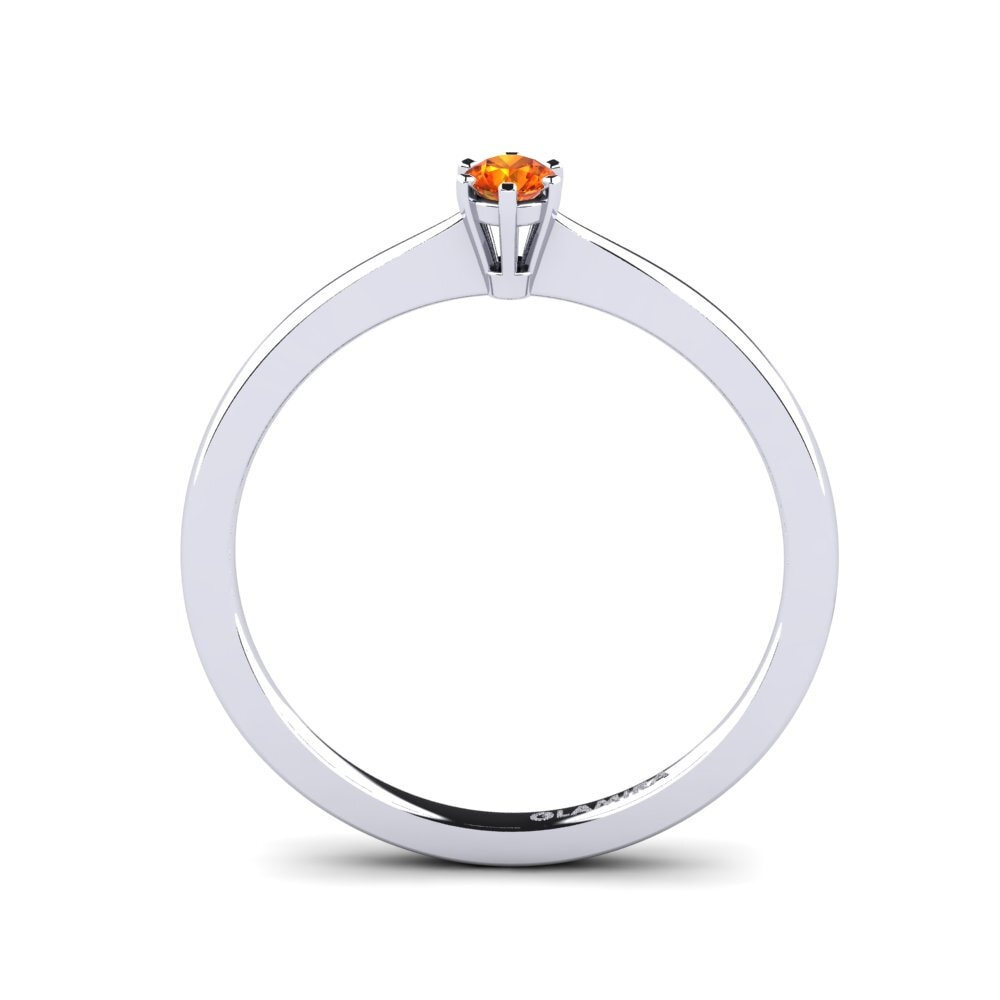 White Silver Orange Sapphire Engagement Ring Bridal Rise 0.1 crt