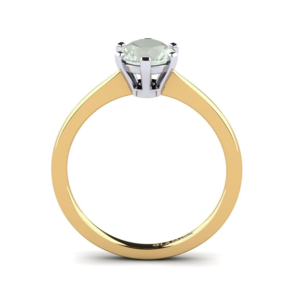14k Oro Amarillo & Blanco Amatista verde Anillo de compromiso Bridal Rise 1.0crt