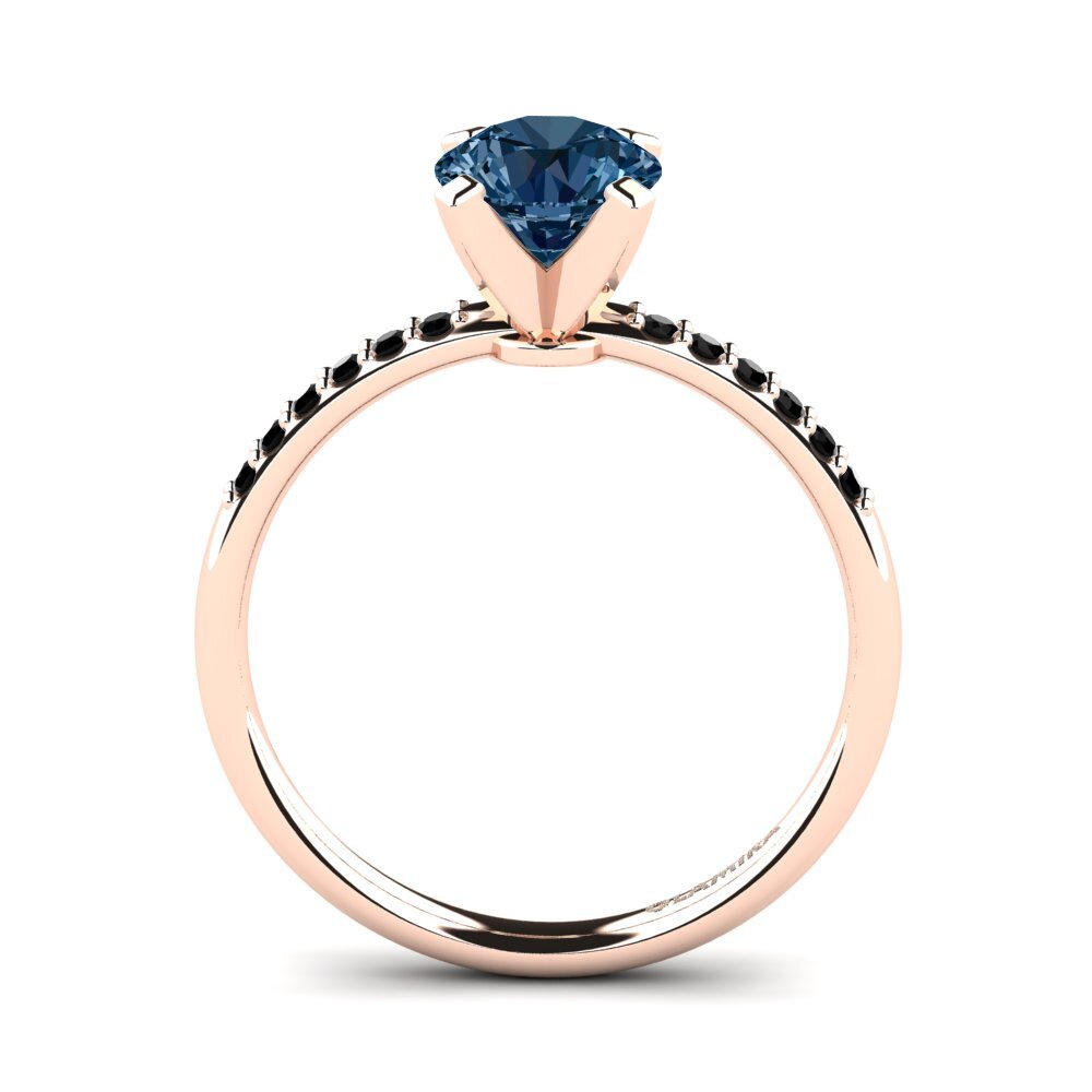 14k Oro Rosa Diamante Azul Anillo de compromiso Cadence