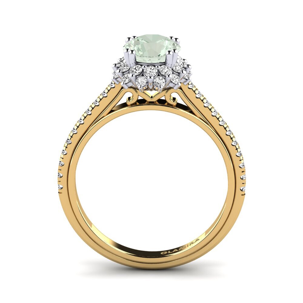 14k Oro Amarillo & Blanco Amatista verde Anillo de compromiso Daffney 1.0 crt