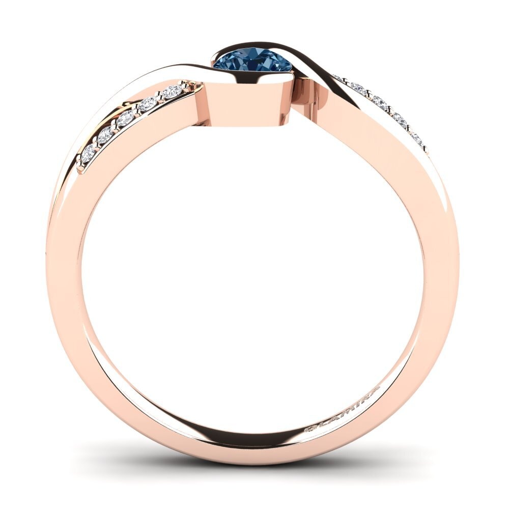 14k Oro Rosa Diamante Azul Anillo de compromiso Dahlia 0.25crt