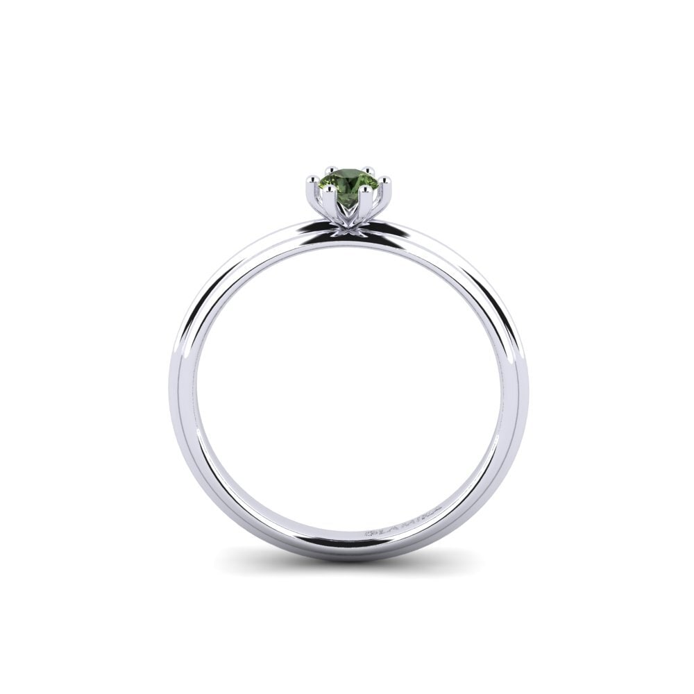 White Silver Green Sapphire Engagement Ring Dohtig