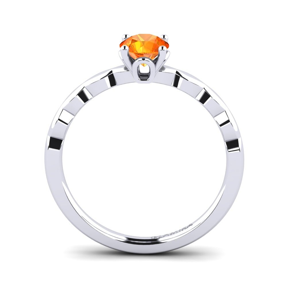 White Silver Orange Sapphire Engagement Ring Effie 0.5 crt