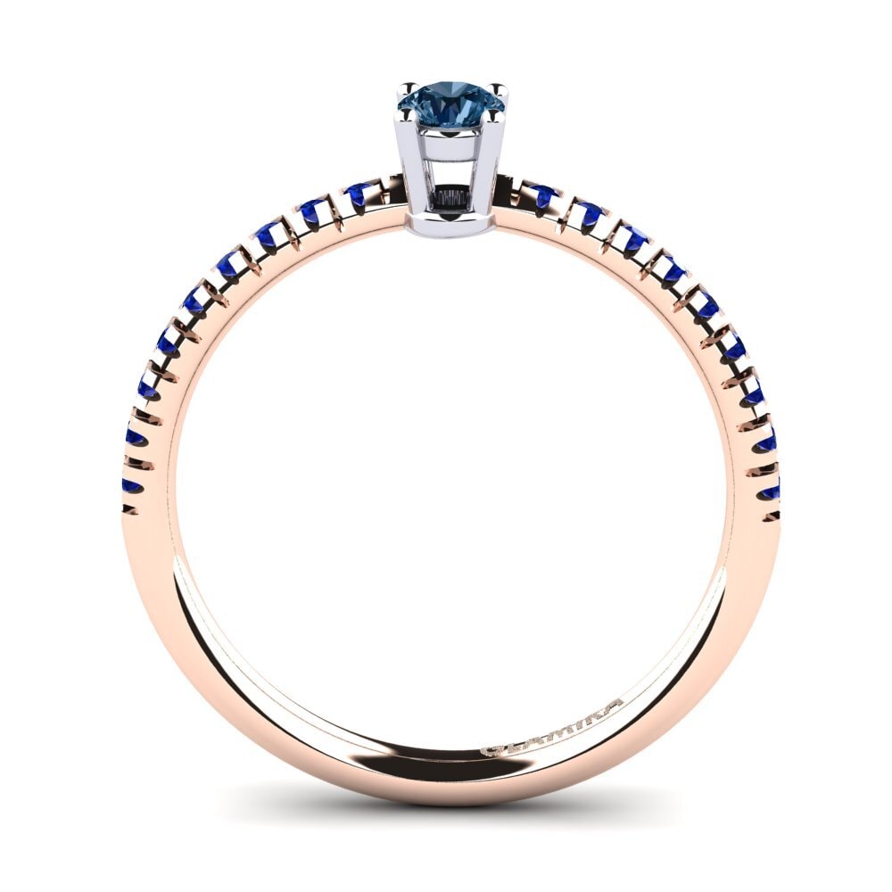 14ct Rose / White Gold Blue Diamond Engagement Ring Empire