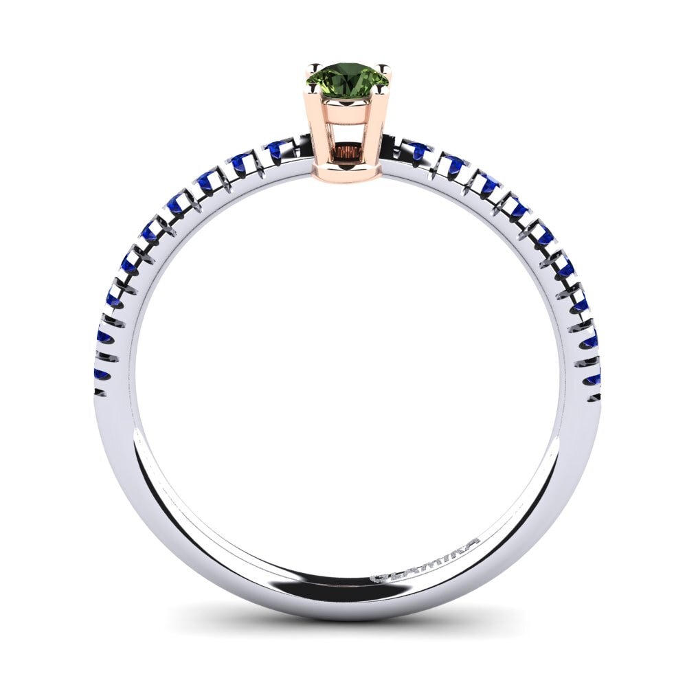 14ct White / Rose Gold Green Sapphire Engagement Ring Empire