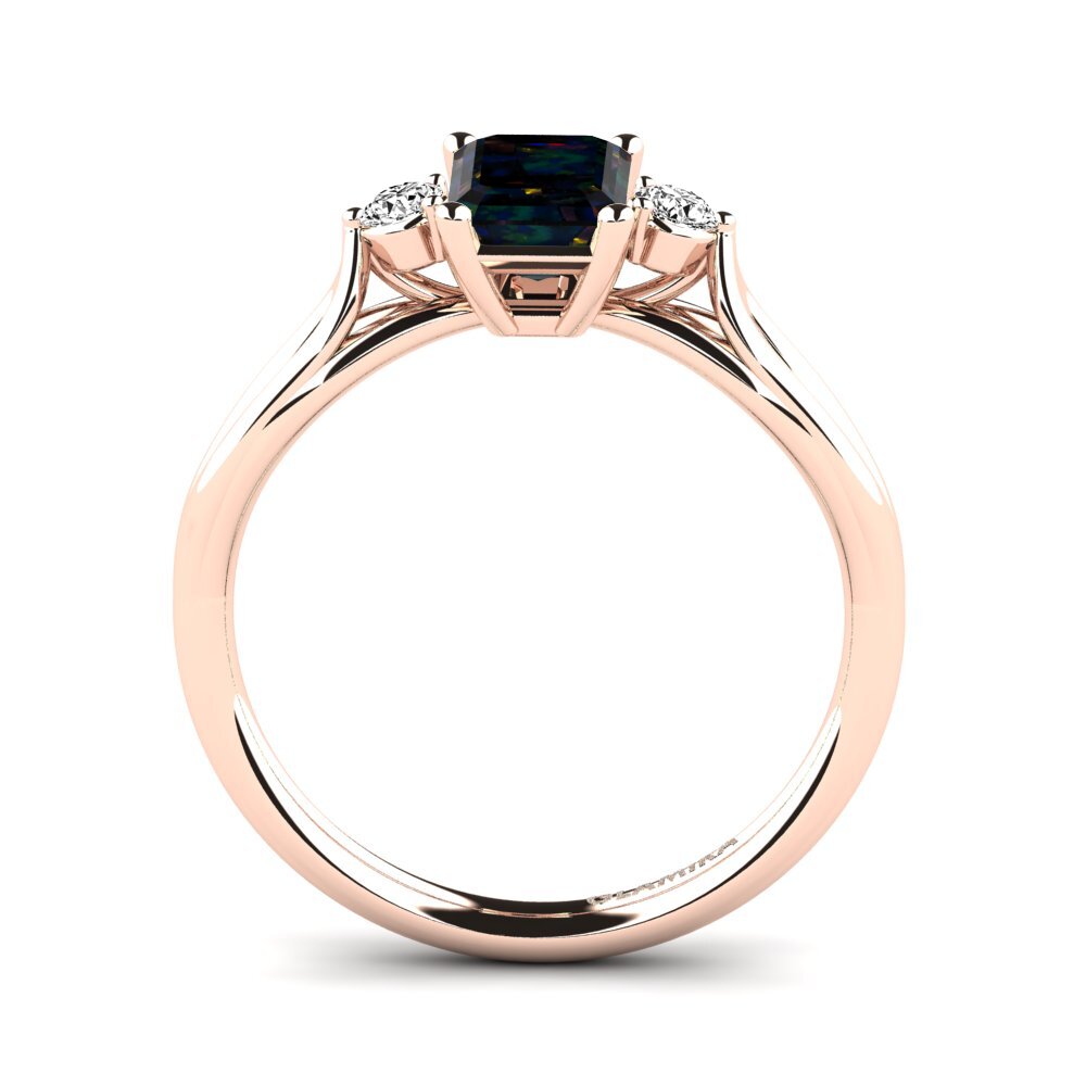 14k Oro Rosa Opalo Negro Anillo de compromiso Gaynelle