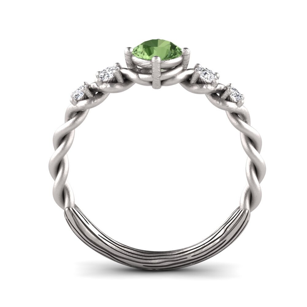 White Silver Green Sapphire Engagement Ring Janiecere