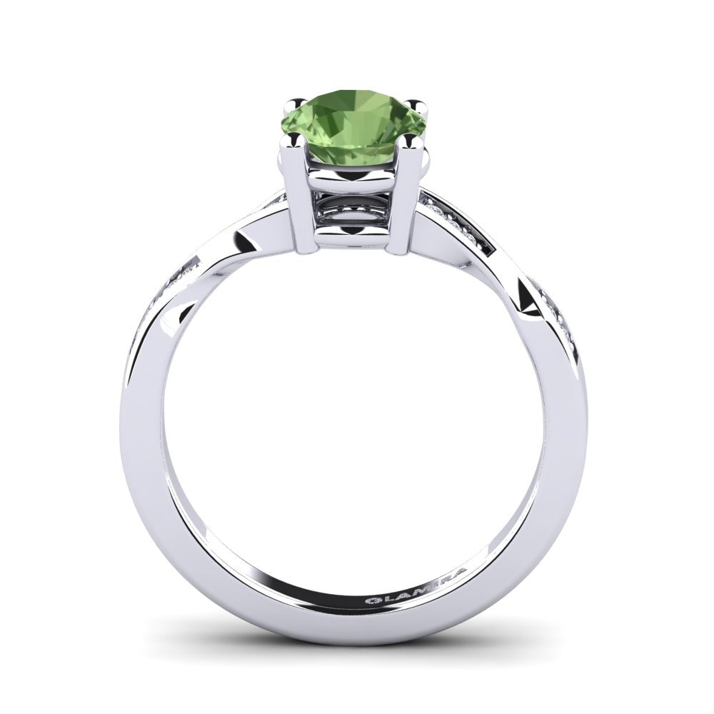 White Silver Green Sapphire Engagement Ring Kabena 1.0 crt