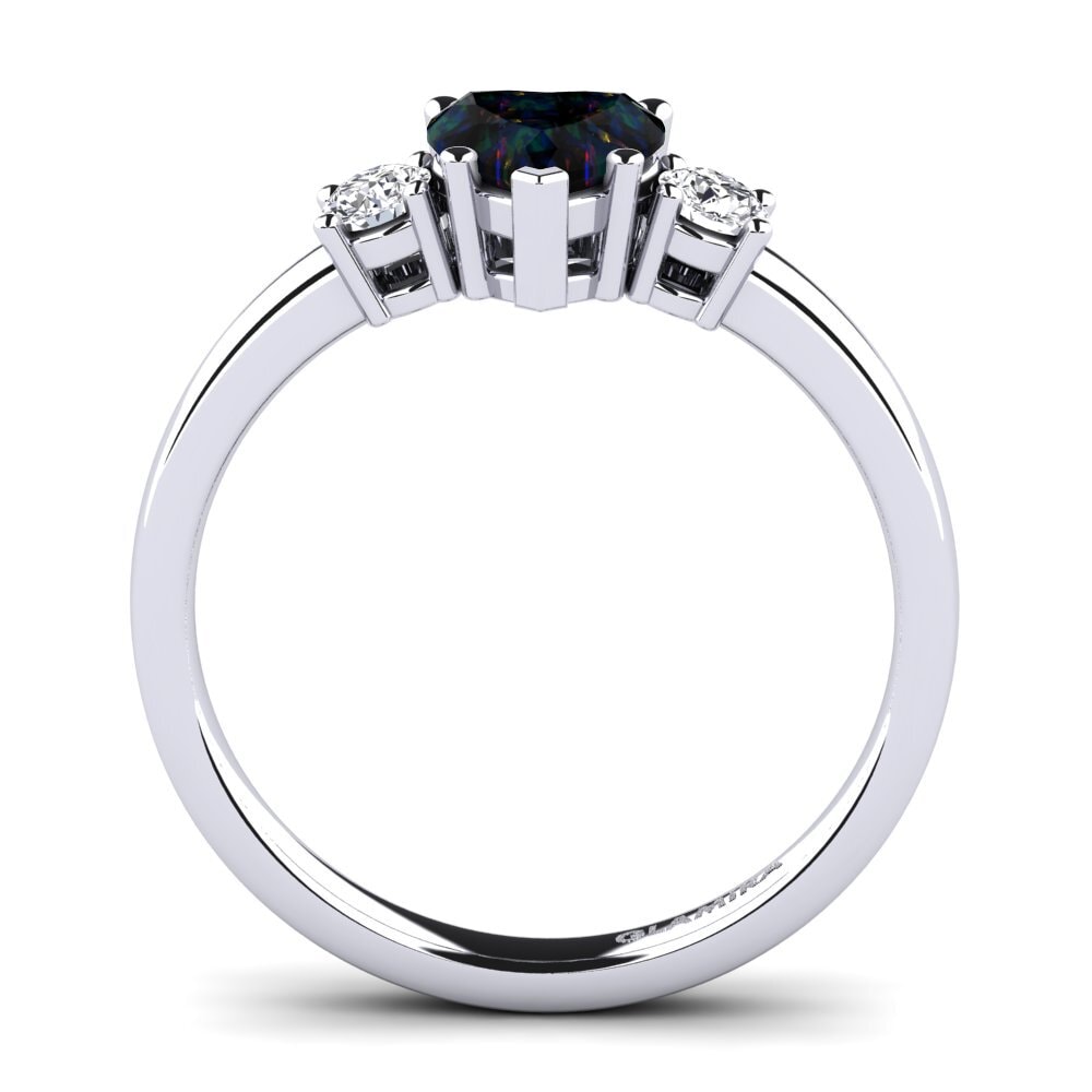 14k White Gold Black Opal Engagement Ring Lauren