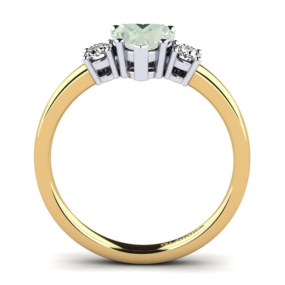14k Oro Amarillo & Blanco Amatista verde Anillo de compromiso Lauren