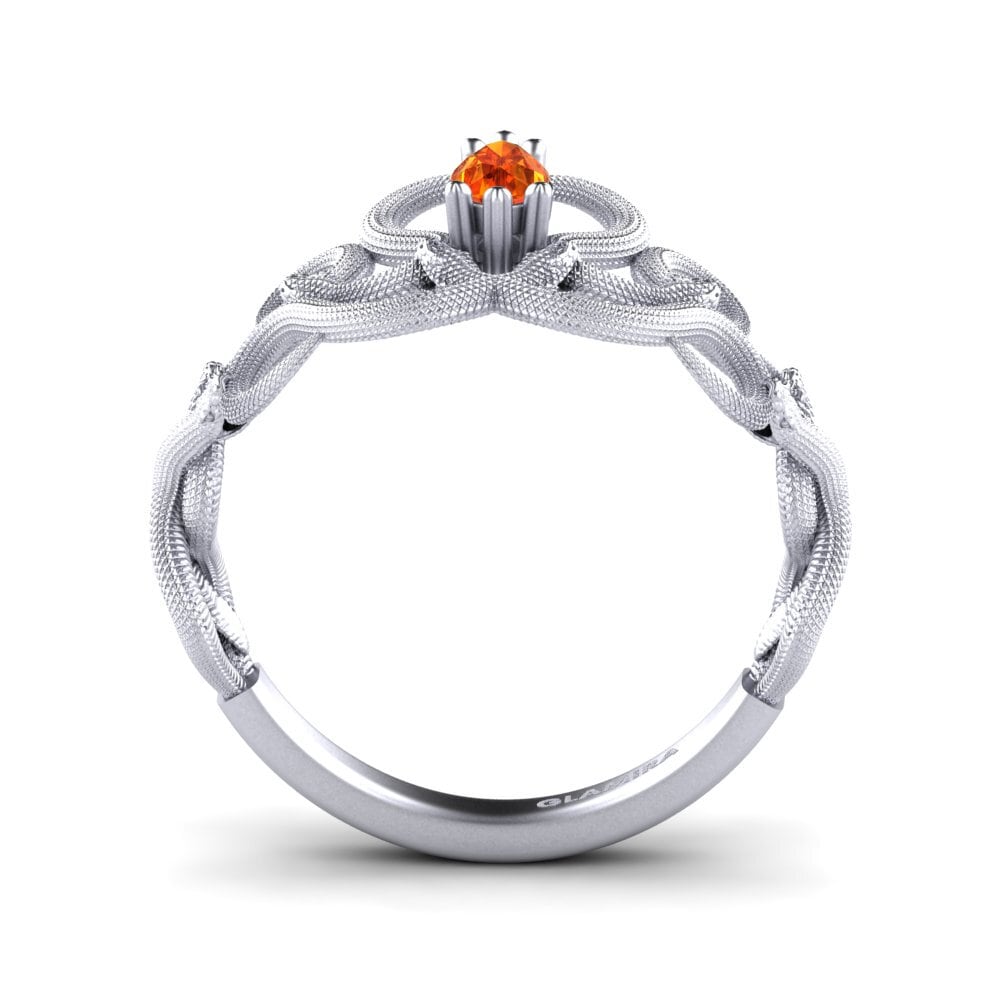 White Silver Orange Sapphire Engagement Ring Meghann