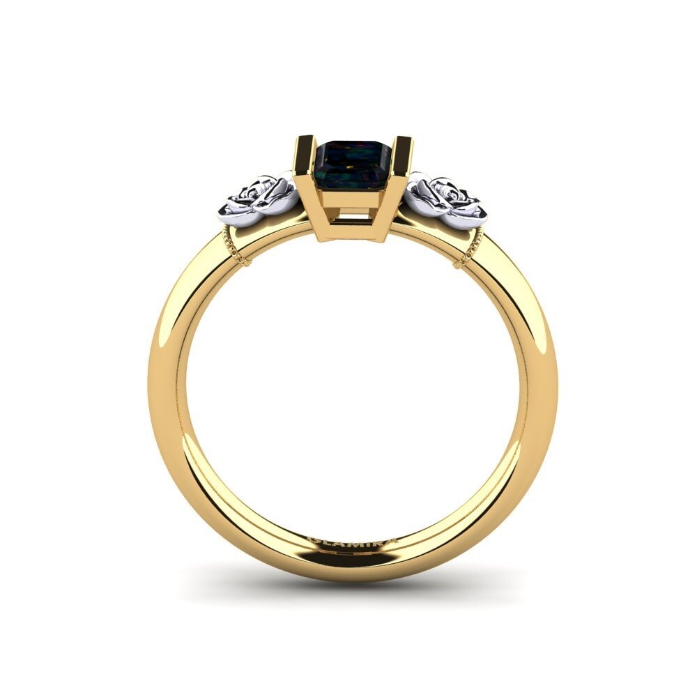 18ct Yellow & White Gold Black Opal Women's Ring Misery