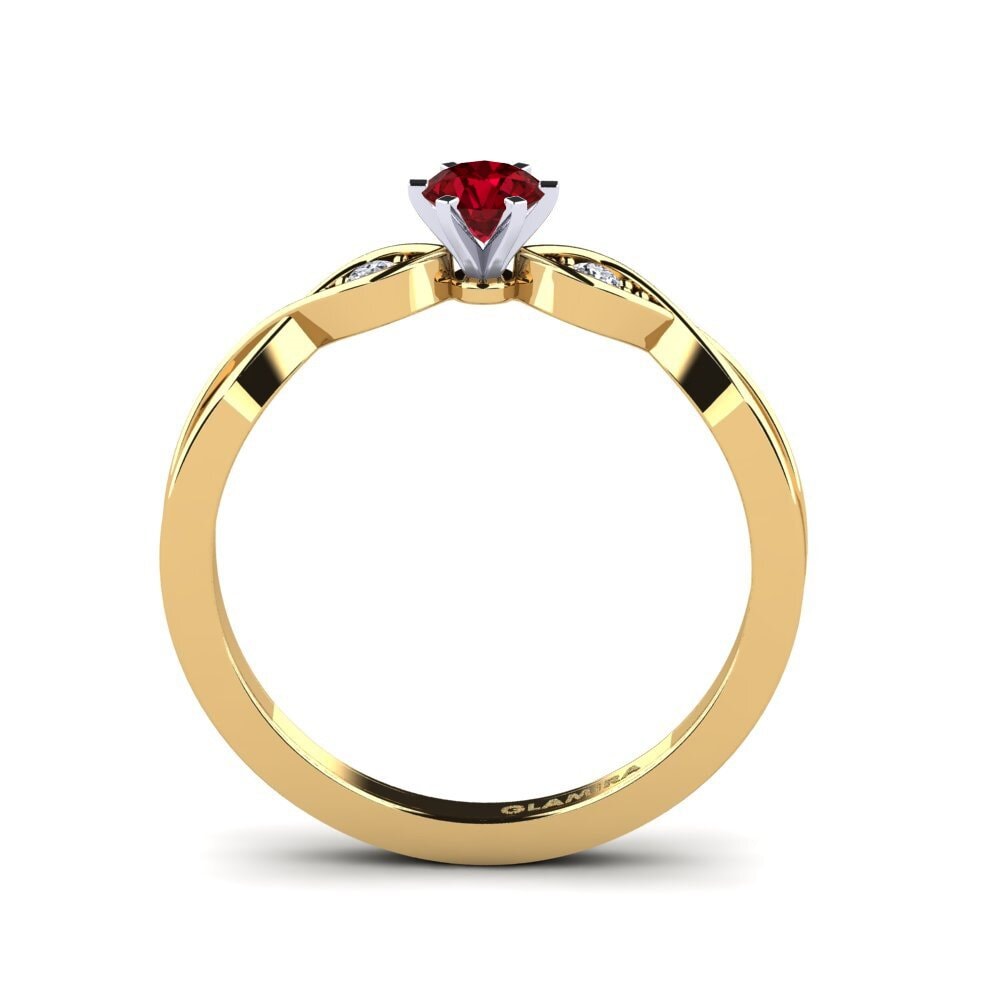 750 Gelb & Weißgold Roter Zirkonia Verlobungsring Neveda
