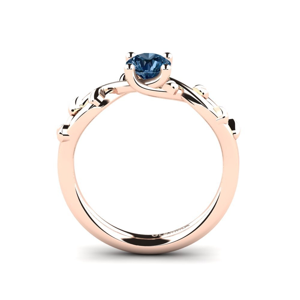 14k Oro Rosa Diamante Azul Anillo de compromiso Alabate