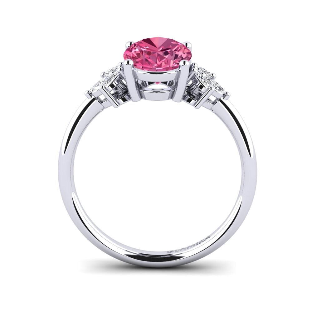 White Silver Pink Tourmaline Engagement Ring Snegyl