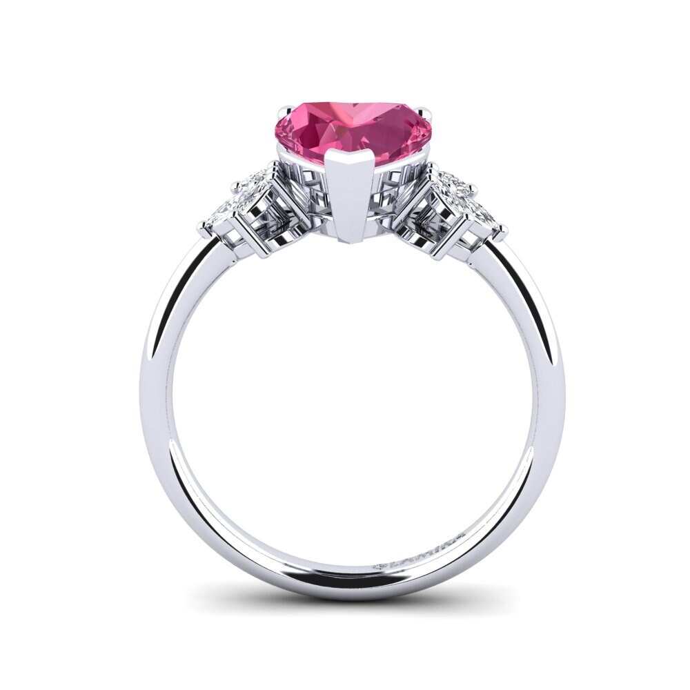 White Silver Pink Tourmaline Engagement Ring Spenni