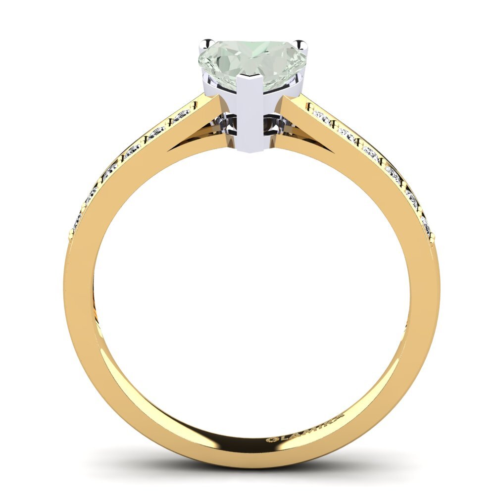 14k Oro Amarillo & Blanco Amatista verde Anillo de compromiso Tina