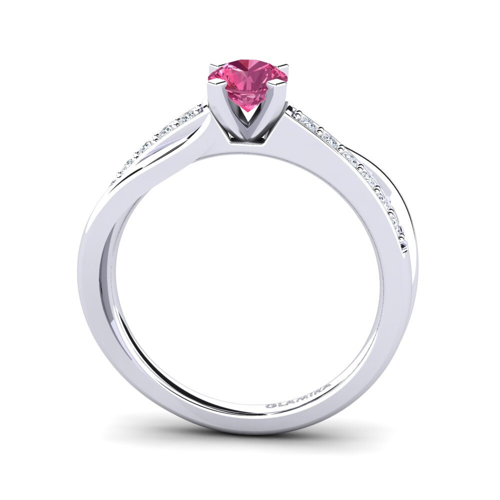 White Silver Pink Tourmaline Engagement Ring Viviette