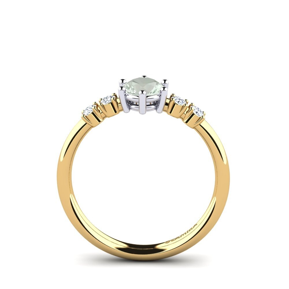 14k Oro Amarillo & Blanco Amatista verde Anillo de compromiso Zanessa